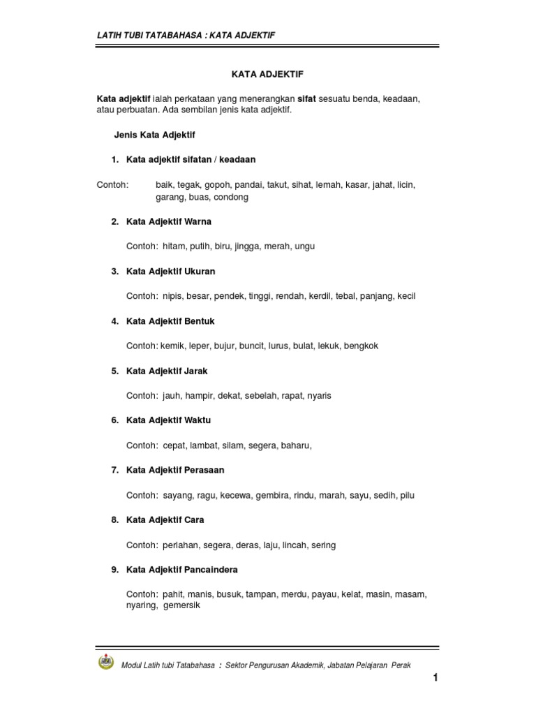 Kata Adjektif Latihan Upsr Pdf