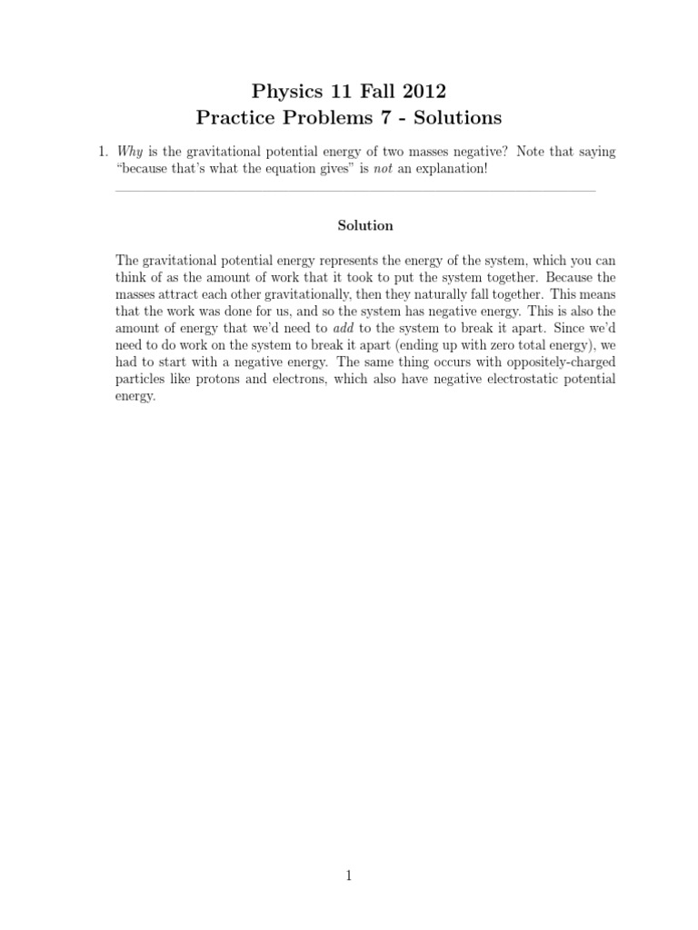 Physics 11 Fall 2012 Practice Problems 7 - Solutions | PDF