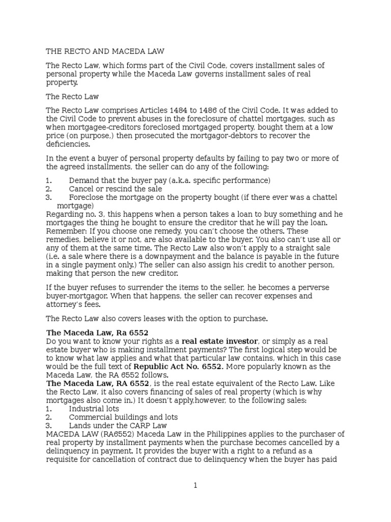 The Recto and Maceda Law Foreclosure Mortgage Loan