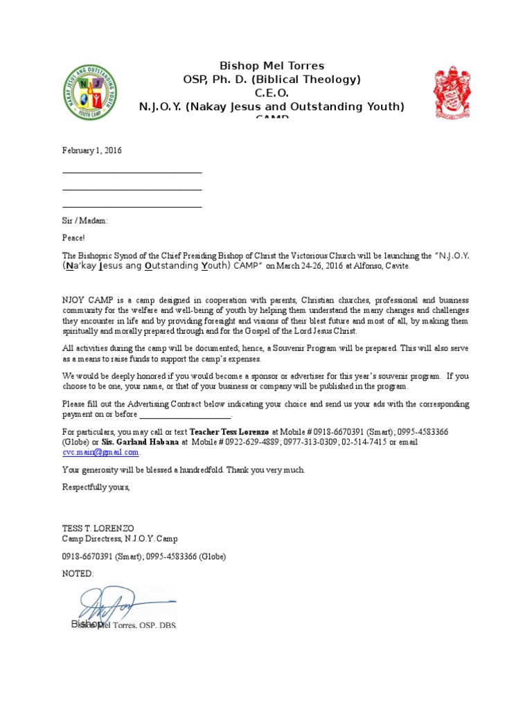 Souvenir Program Solicitation Letter Njoy Theology Christian