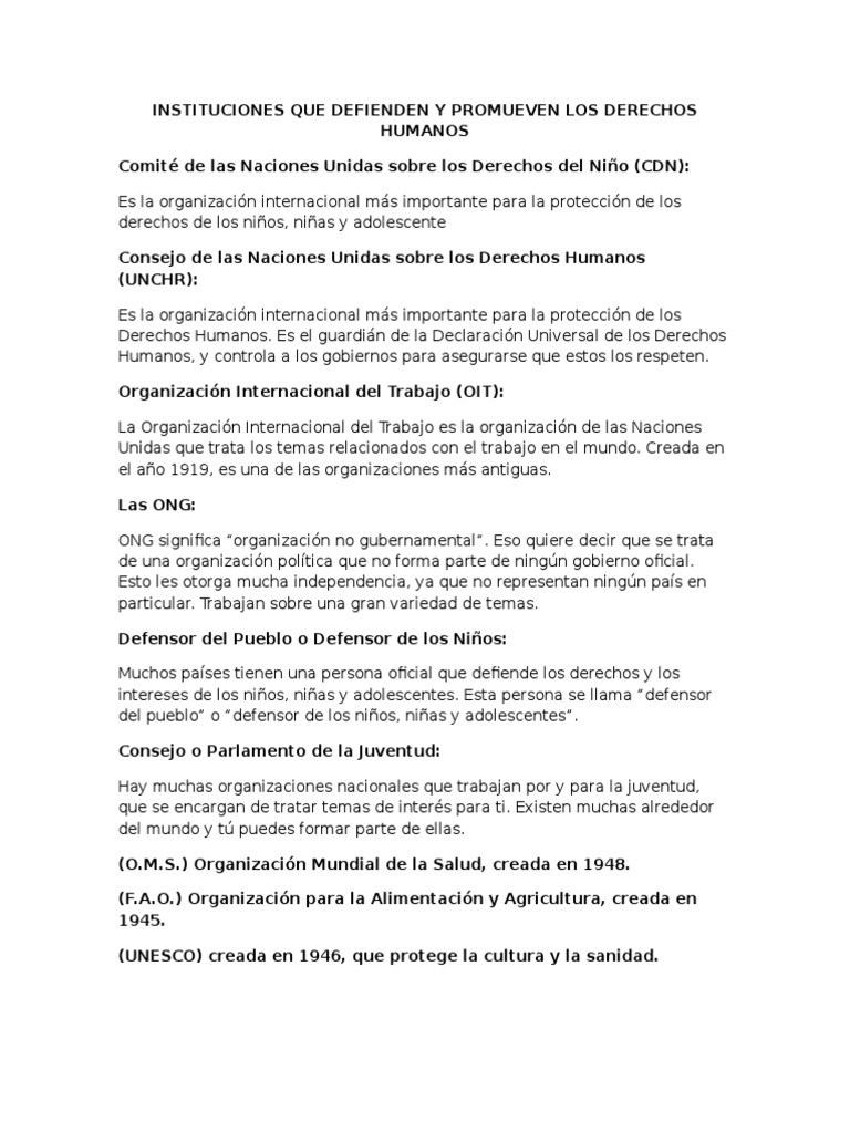 Instituciones que Promueven Derechos Humanos | PDF | Ciencias sociales ...