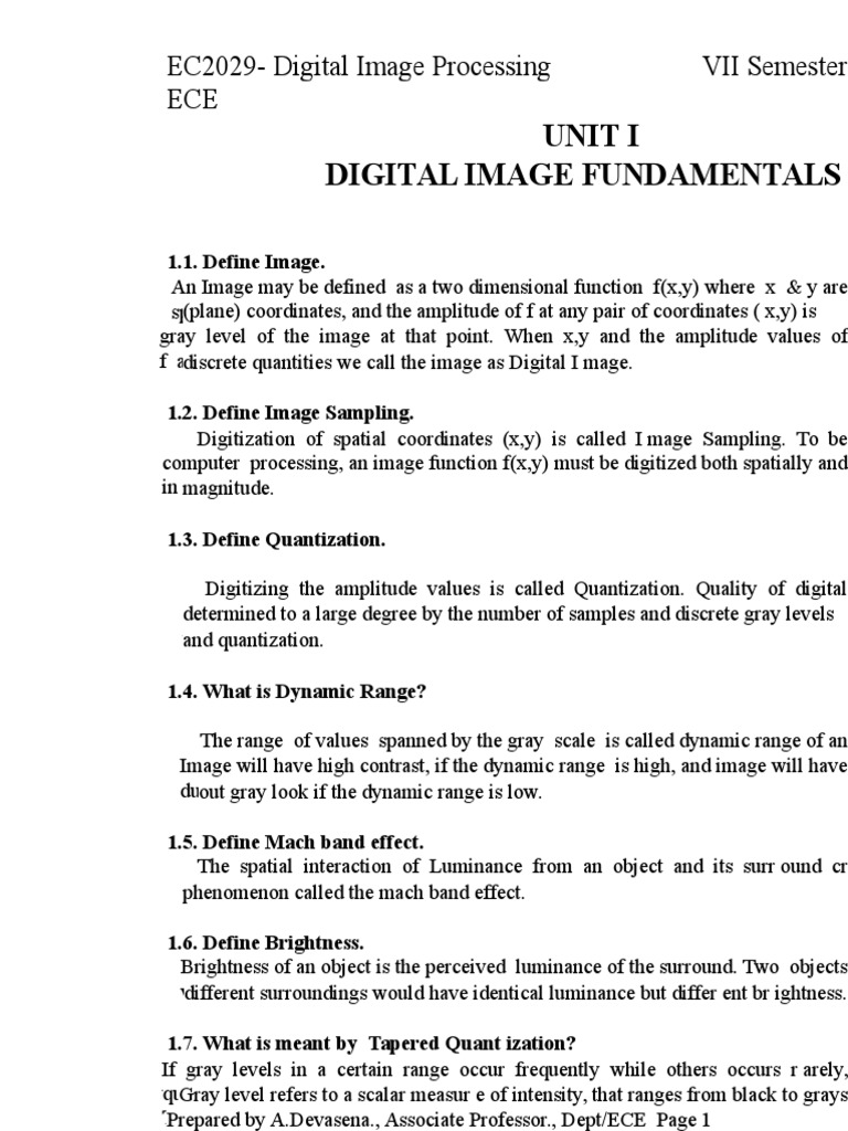 Unit I Digital Image Fundamentals | PDF | Computers | Technology ...