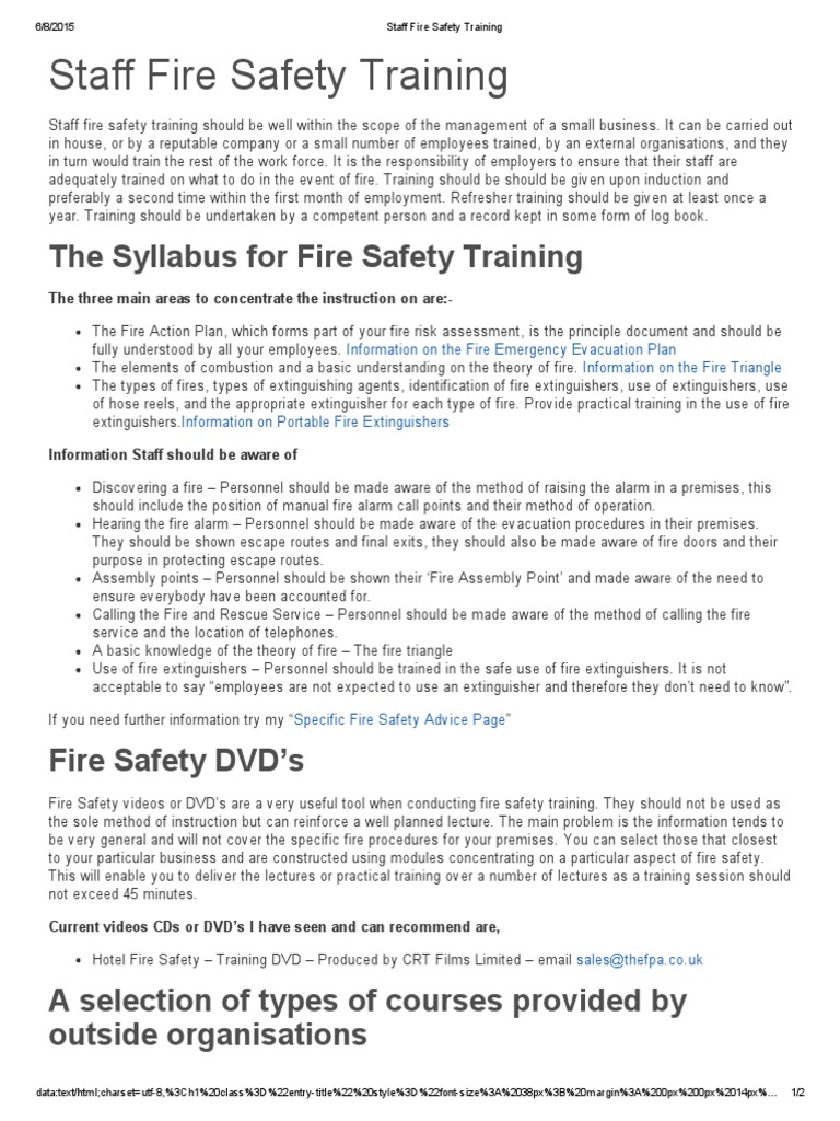 Staff Fire Safety Training Firefighting Fire Safety