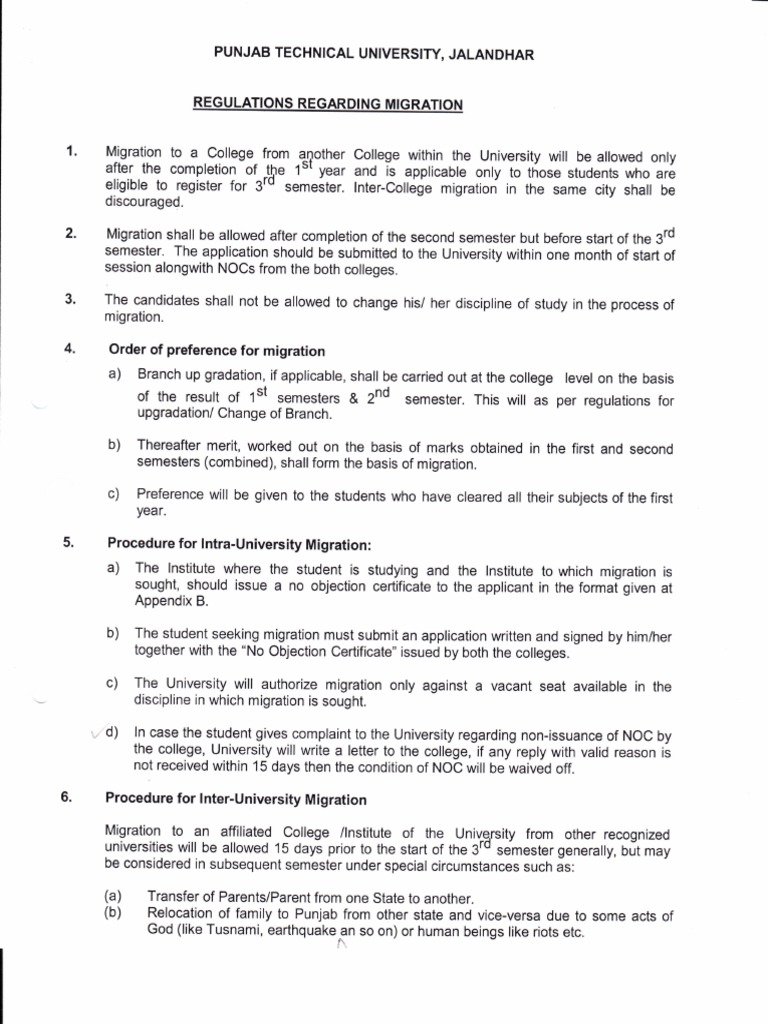 Punjab Technical University Migration Rules | PDF | Justice | Crime ...