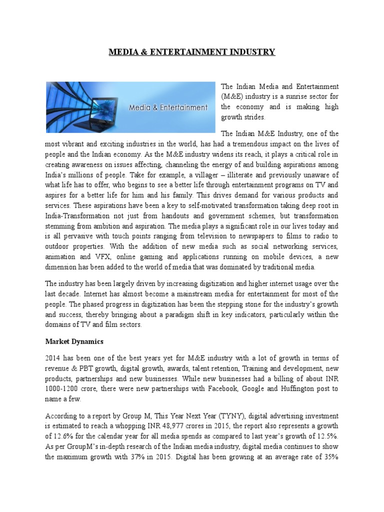 Growth of India's Media & Entertainment Industry | PDF | Mass Media ...