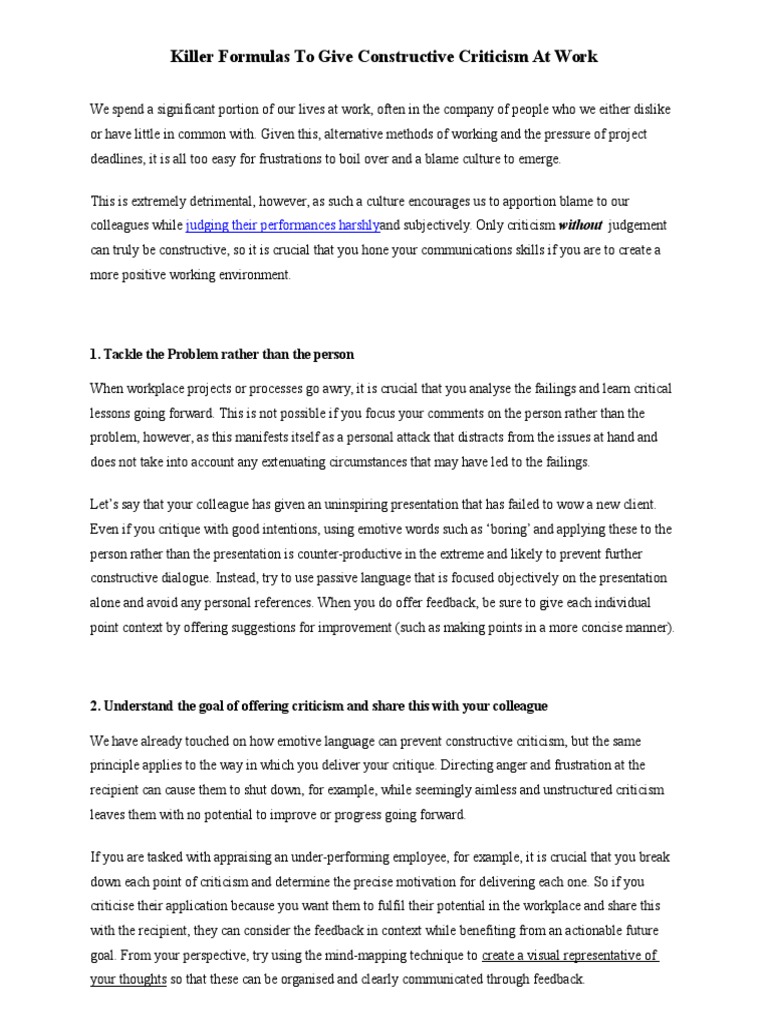 Constructive Criticism at Work | PDF | Criticism | Empathy