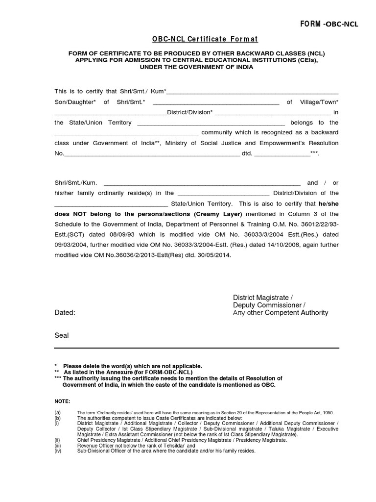 Form Obc NCL | PDF