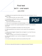 Final Test Part II - Oral Exam: June 2016