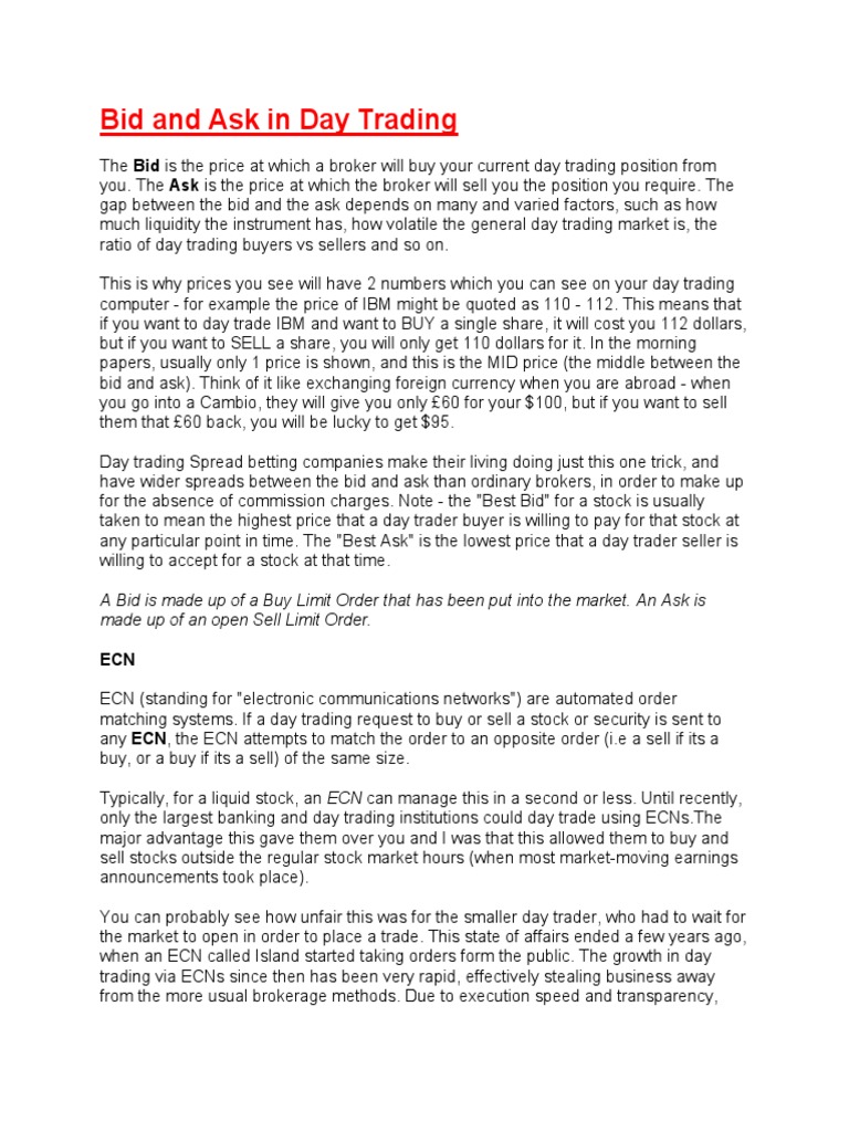 Understanding Bid and Ask in Day Trading | PDF | Day Trading | Order ...