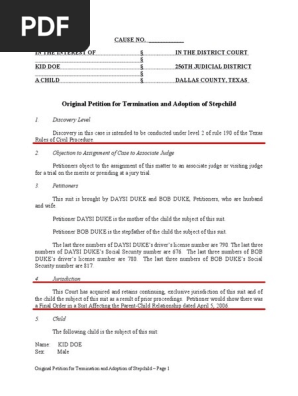 sample petition to terminate parental rights classles