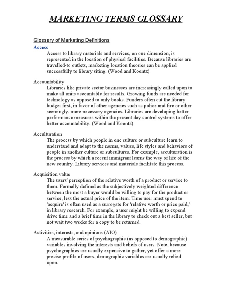 Marketing Terms Glossary | Retail | Marketing