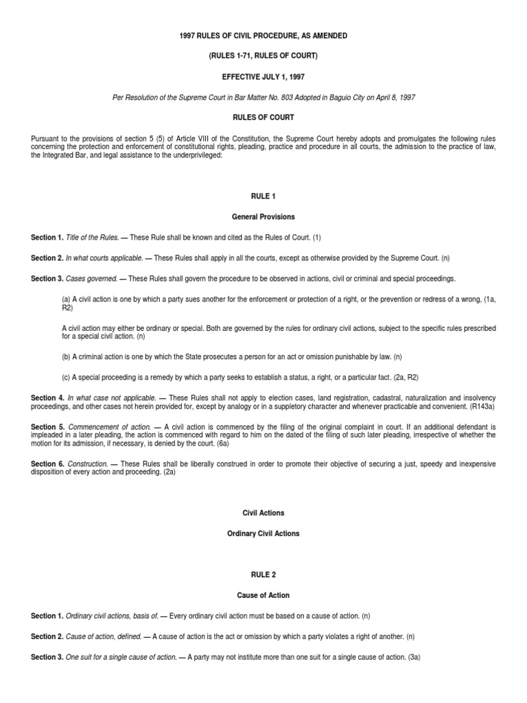 1997 Rules of Civil Procedure | PDF | Pleading | Lawsuit