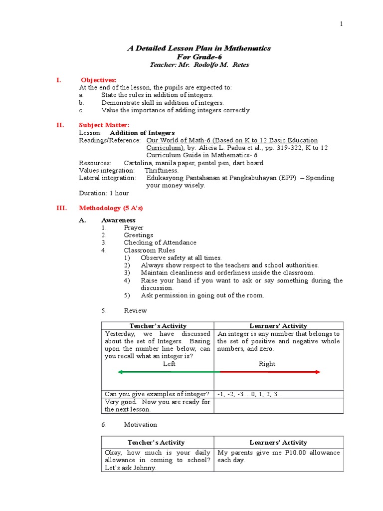Demo For Grade 6 | PDF | Integer | Curriculum