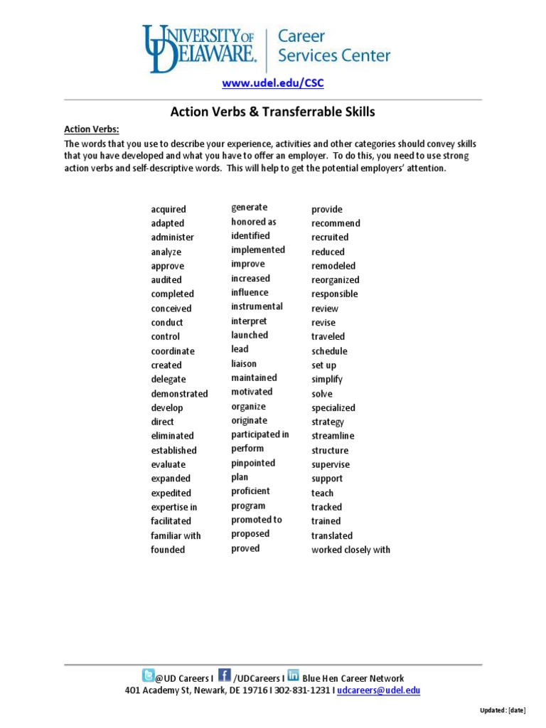 Action Verb List | PDF