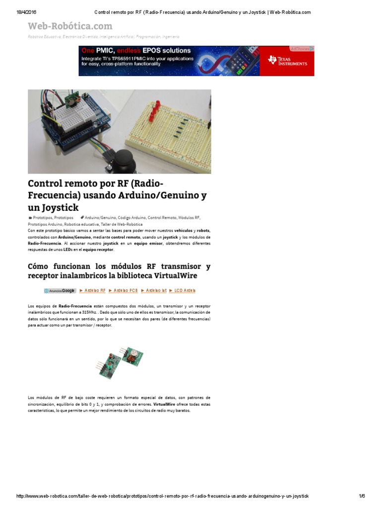 Control Remoto RF con Arduino y Joystick | PDF | Arduino | Transmisor