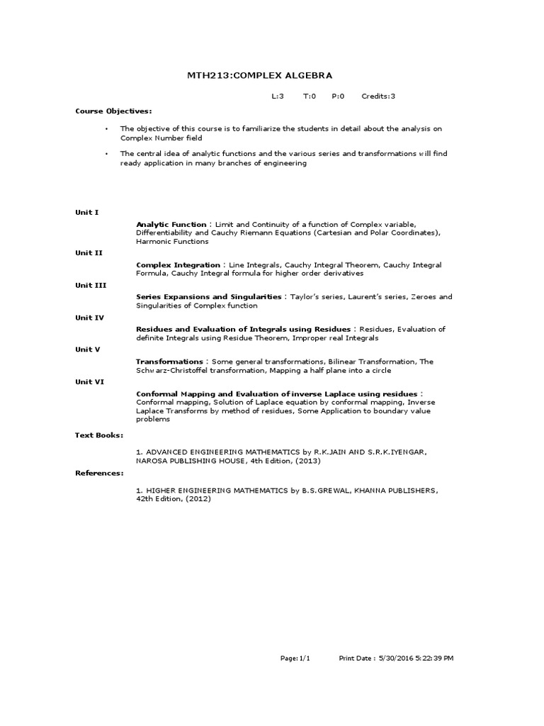 Complex Algebra Course Overview | PDF | Teaching Methods & Materials ...