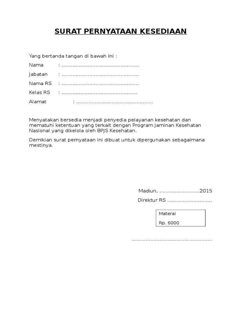 Surat Pernyataan Kesediaan