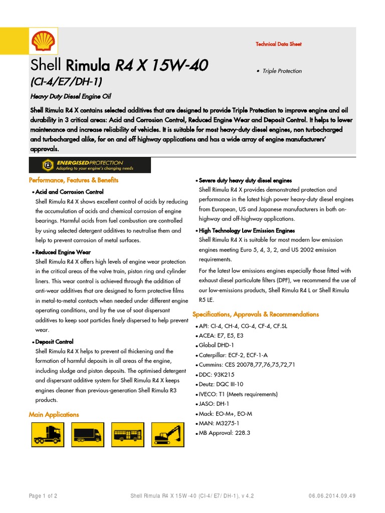 Shell Rimula R4 X 15W-40 Technical Data | PDF | Diesel Engine | Motor Oil