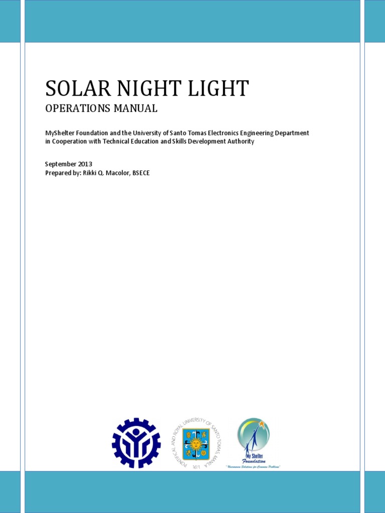 Solar Night Light Operations Manual | PDF | Battery (Electricity) | Mosfet