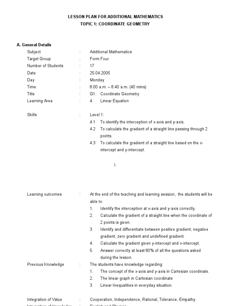 Coordinate Geometry Lesson Plan | PDF | Line (Geometry) | Cartesian ...