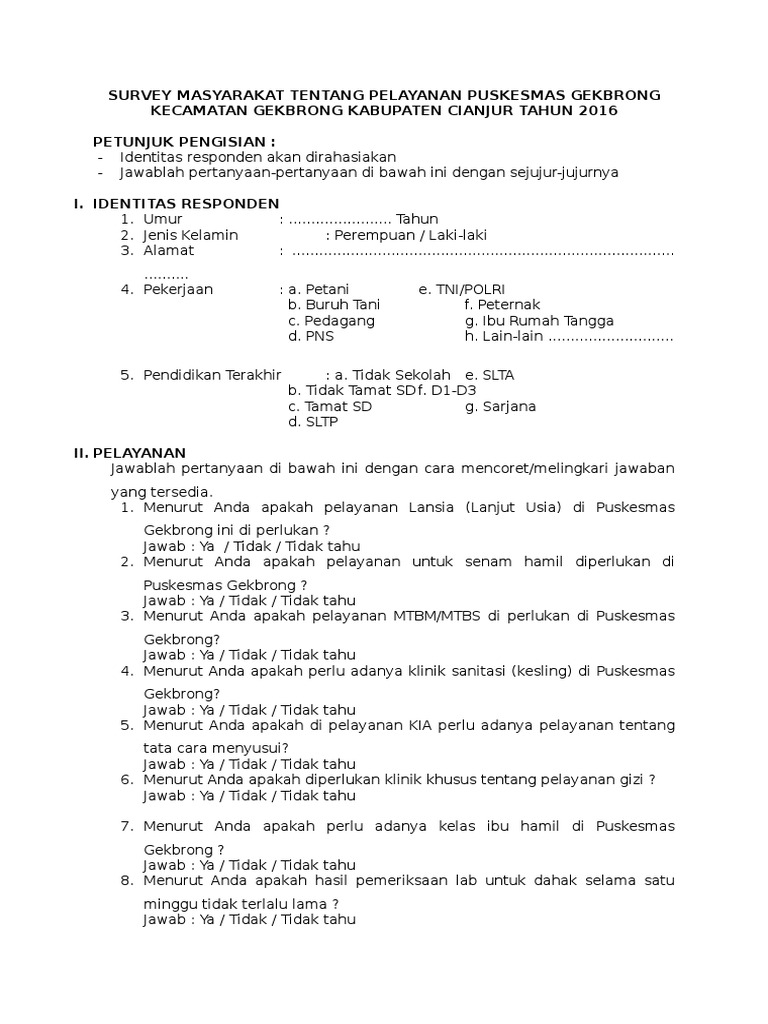 Survey Masyarakat Tentang Pelayanan Puskesmas Gekbrong