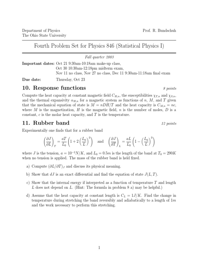 Physics 846 Problem Set: Statistical Physics | PDF | Foreign Language ...