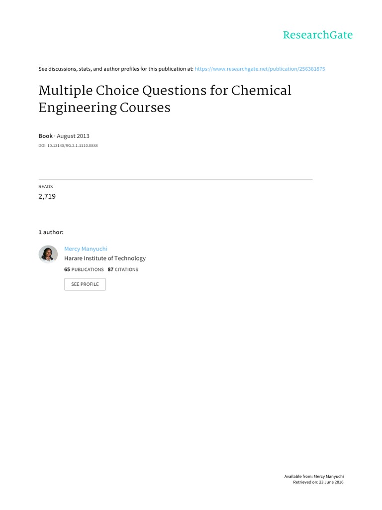 Chemical Engineering MCQs Guide | PDF | Heat Transfer | Catalysis