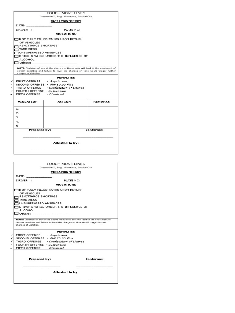 Violation Ticket Guidelines and Penalties | PDF | Finance & Money ...