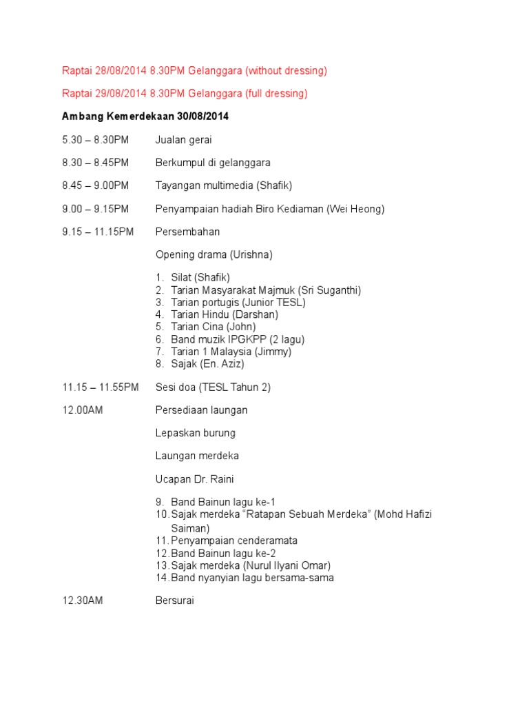 Tentatif Program Ambang Merdeka | PDF