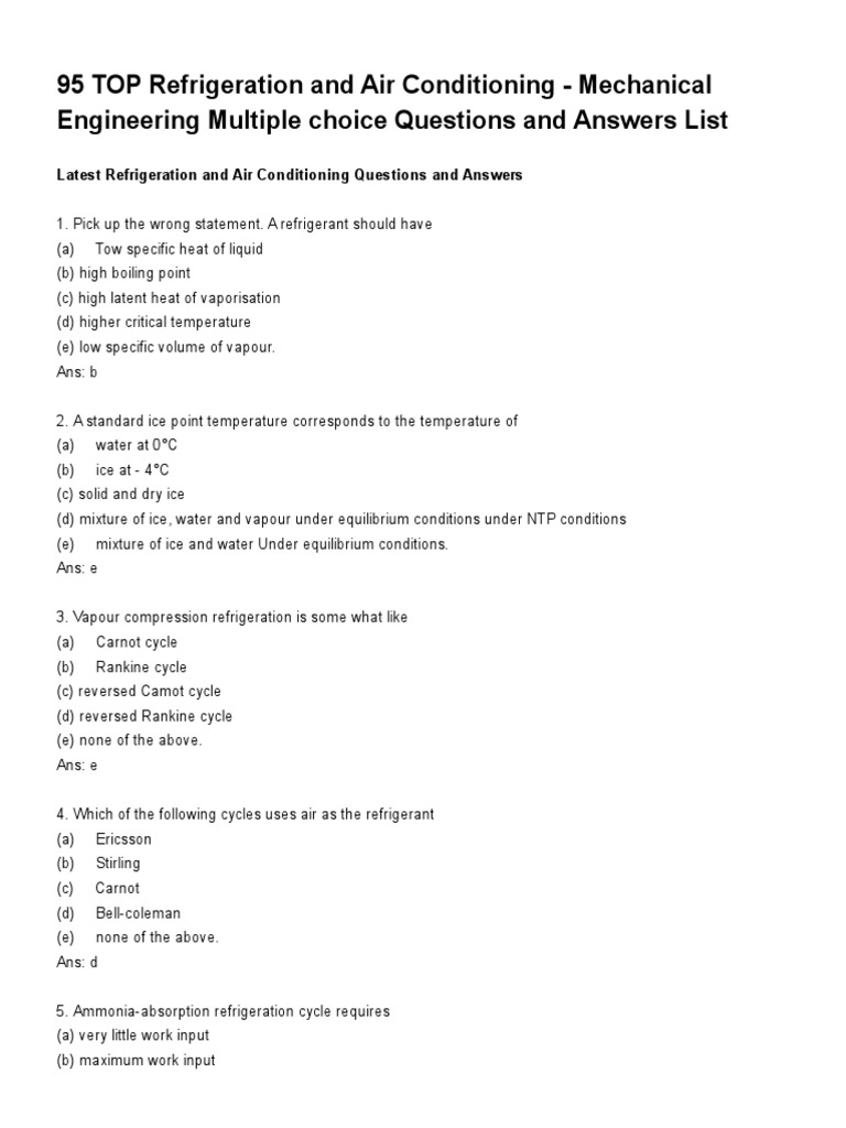 95 TOP Refrigeration and Air Conditioning Mechanical Engineering