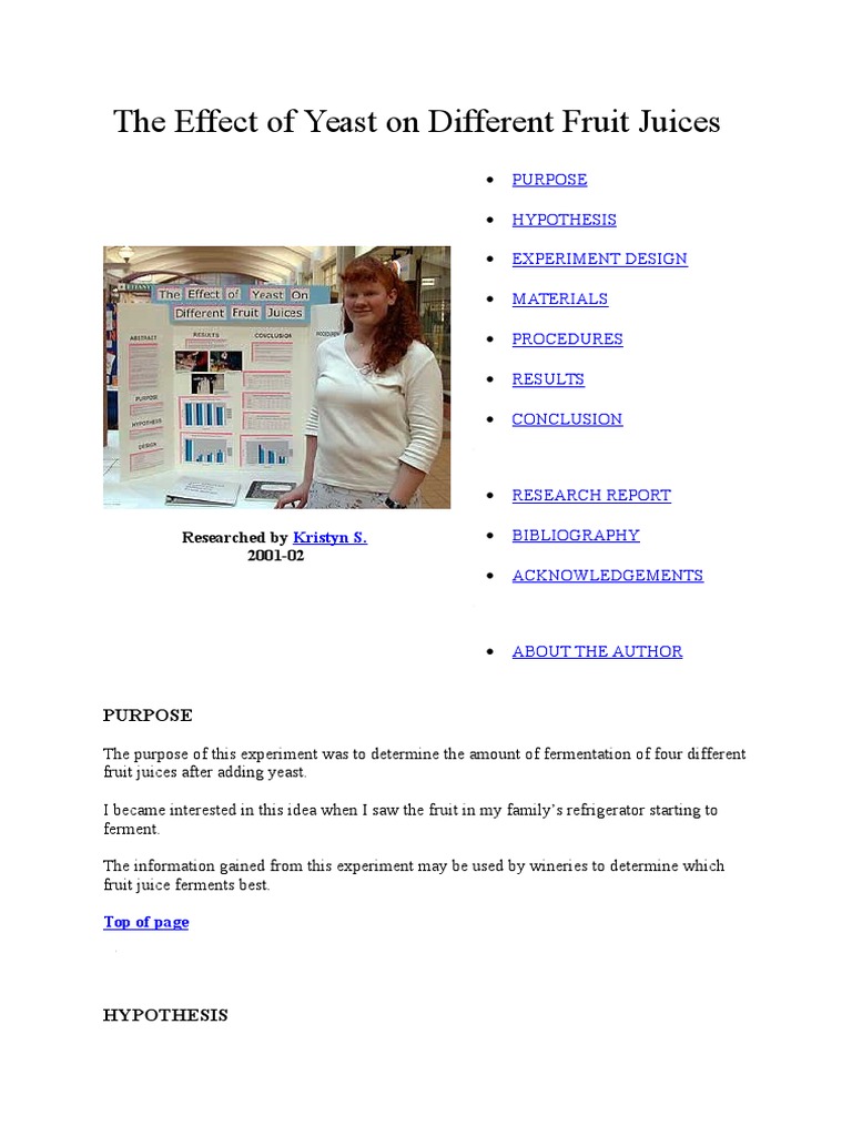 The Effect of Yeast On Different Fruit Juices PDF Yeast Fermentation In Winemaking