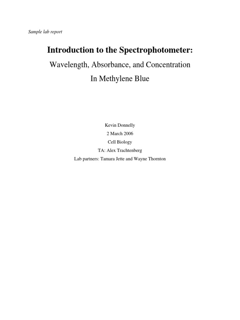 Spectrophotometry Lab Report Example | PDF | Spectrophotometry ...