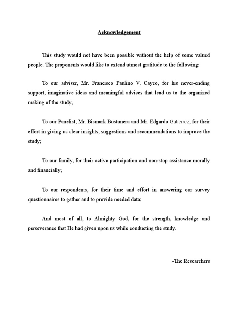 Acknowledgements for Research Study | PDF
