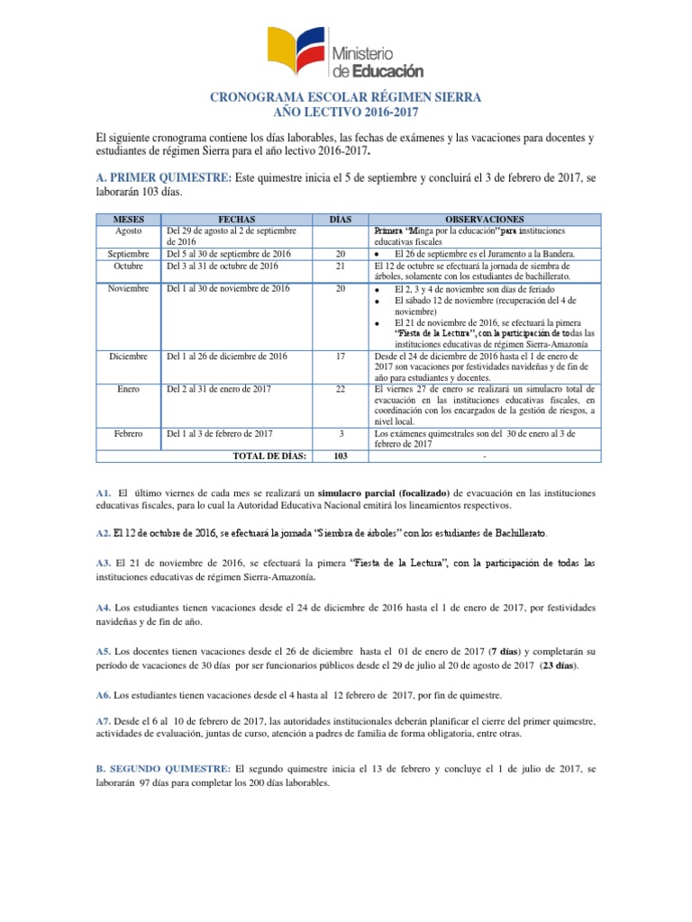 Cronograma Escolar Sierra 2016 2017 1