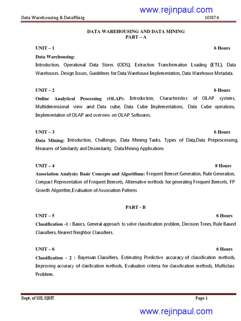 Ise-Vii-data Warehousing and Data Mining (10is74) - Notes | PDF | Data ...
