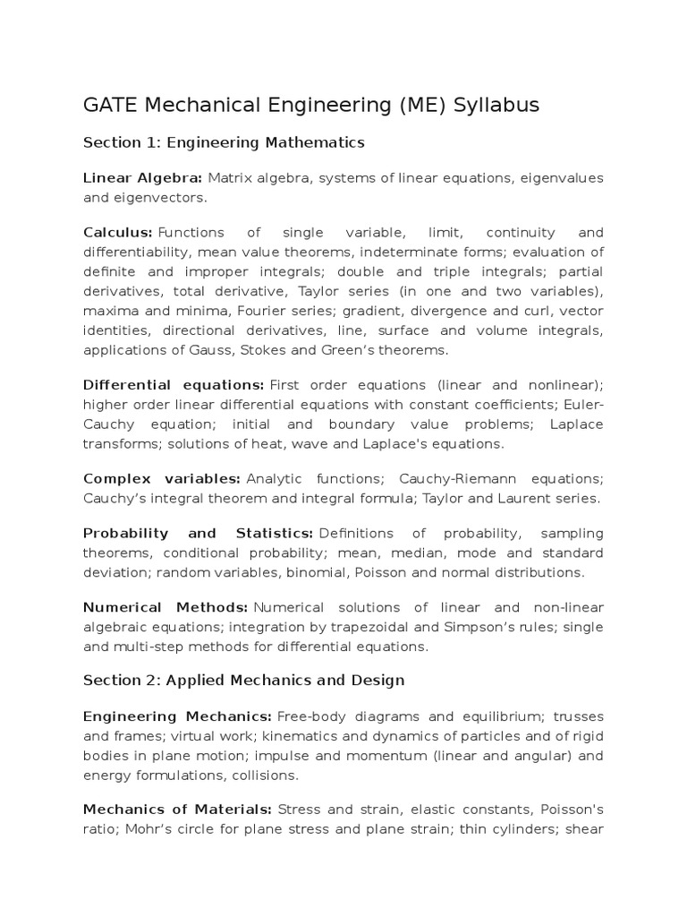 GATE 2024 Mechanical Engineering Syllabus | PDF | Heat Transfer | Integral