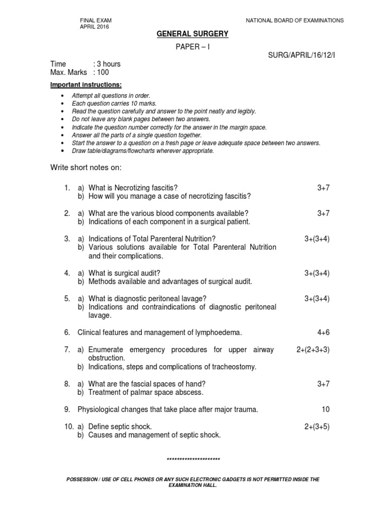 DNB General Surgery April 16 PaperI PDF