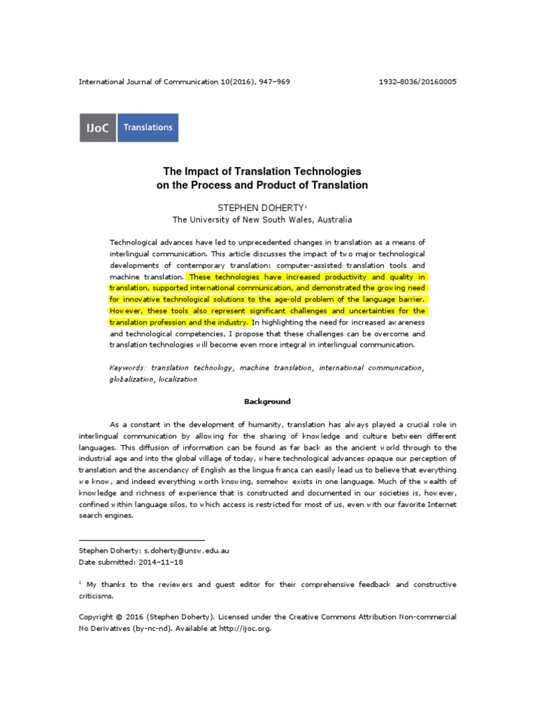 The Impact of Translation Technologies | PDF | Translations | Internet