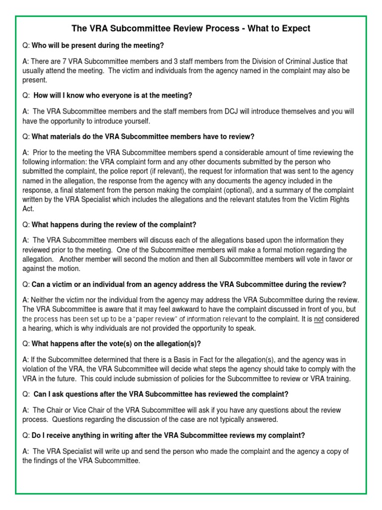 VRA Complaint Review Process Overview | PDF | Complaint | Committee