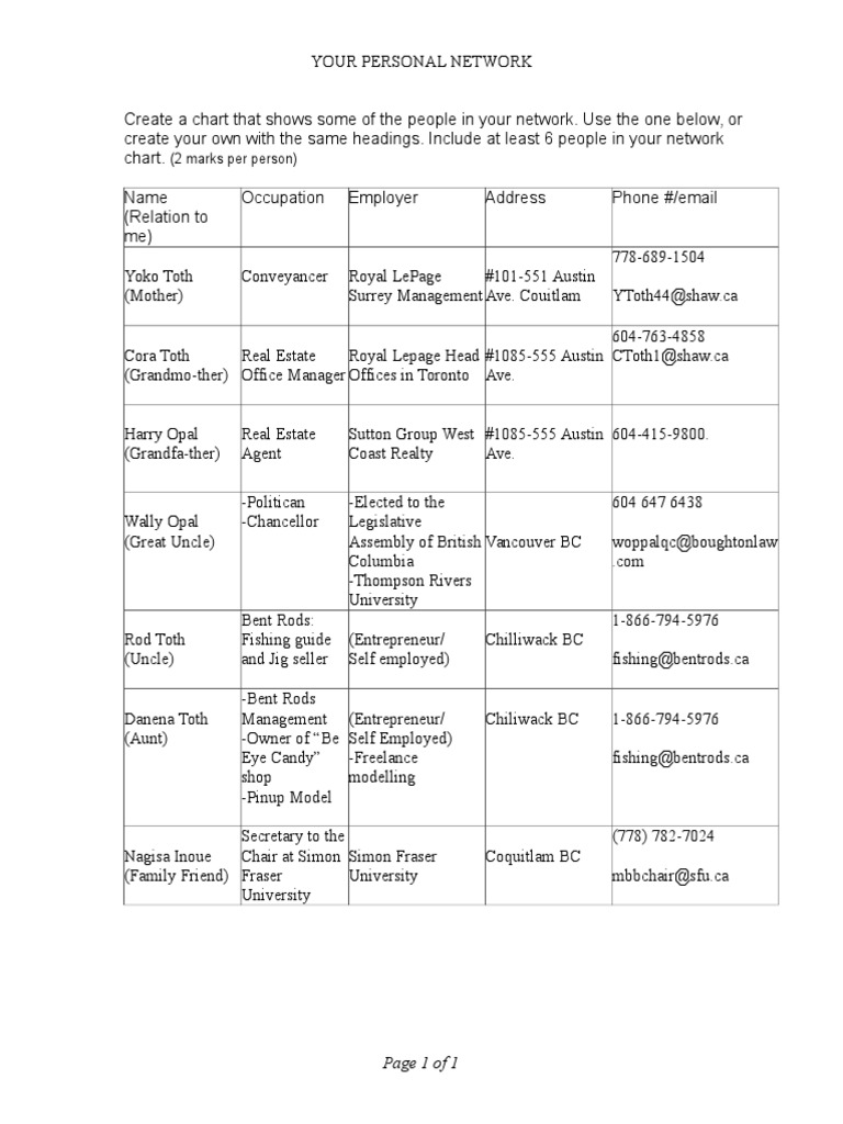 Personal Network Chart Example | PDF | Politics | Travel