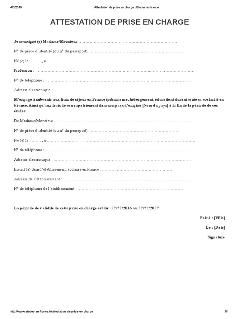 Attestation de prise en charge étudiant | PDF | Jeux et activités