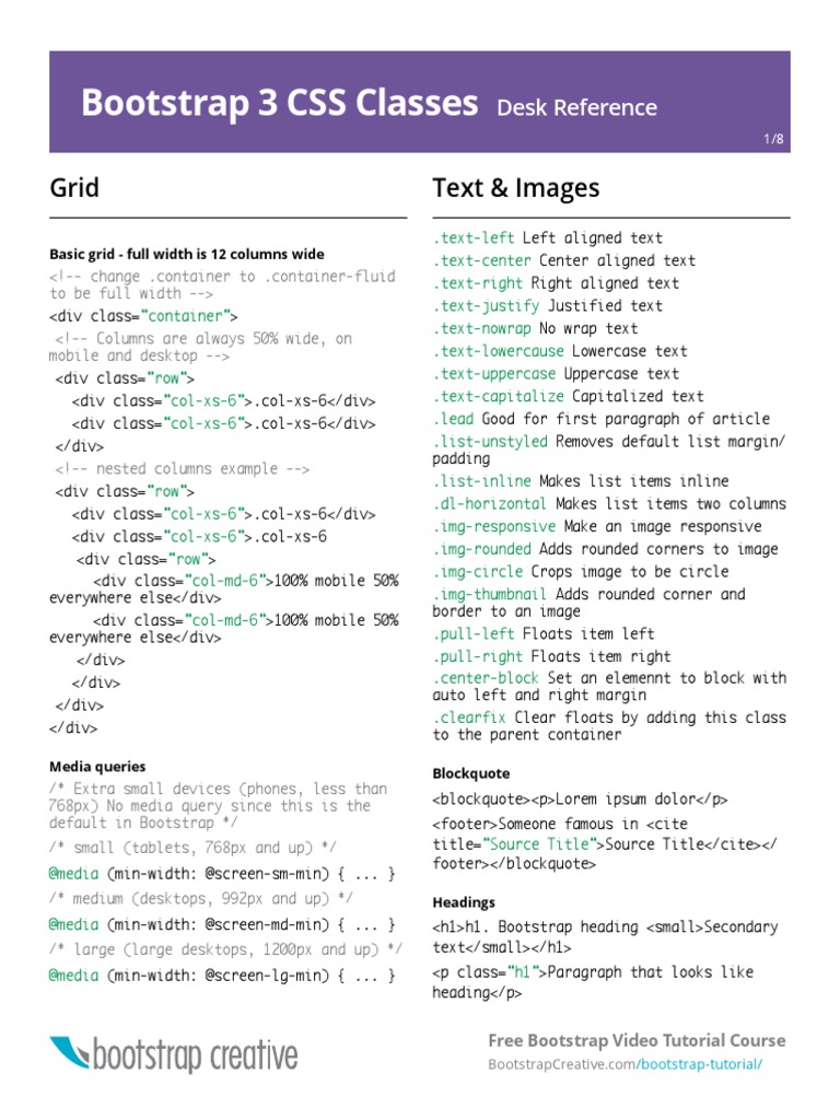 Bootstrap Css Classes Reference BC 22 PDF | PDF | Bootstrap (Front End ...