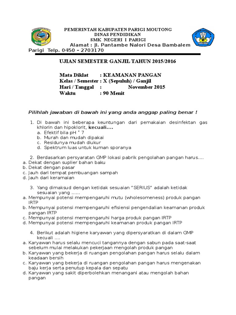 Soal Uas Ganjil Keamanan Pangan