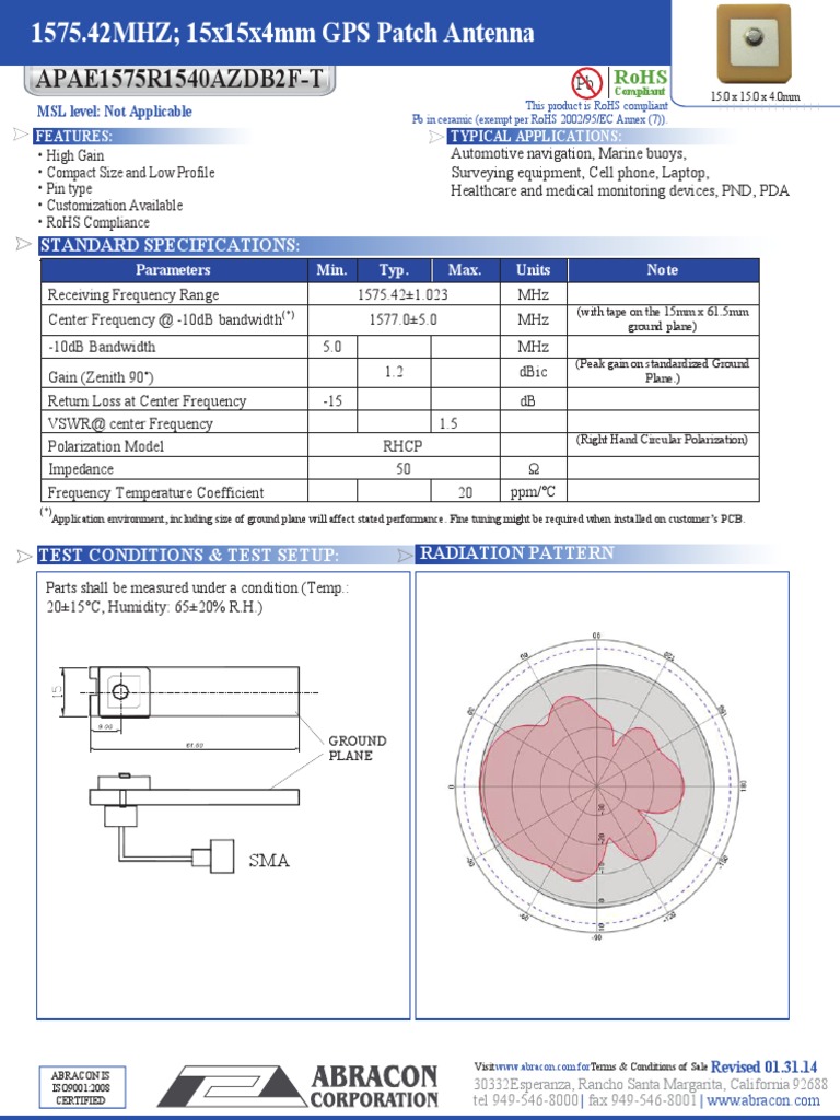 Data Antena Gps APAE1575R1540AZDB2FT PDF Antenna (Radio