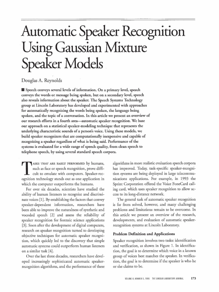 Using Gaussian Mixture: Automatic Speaker Recognition Speaker Models | PDF