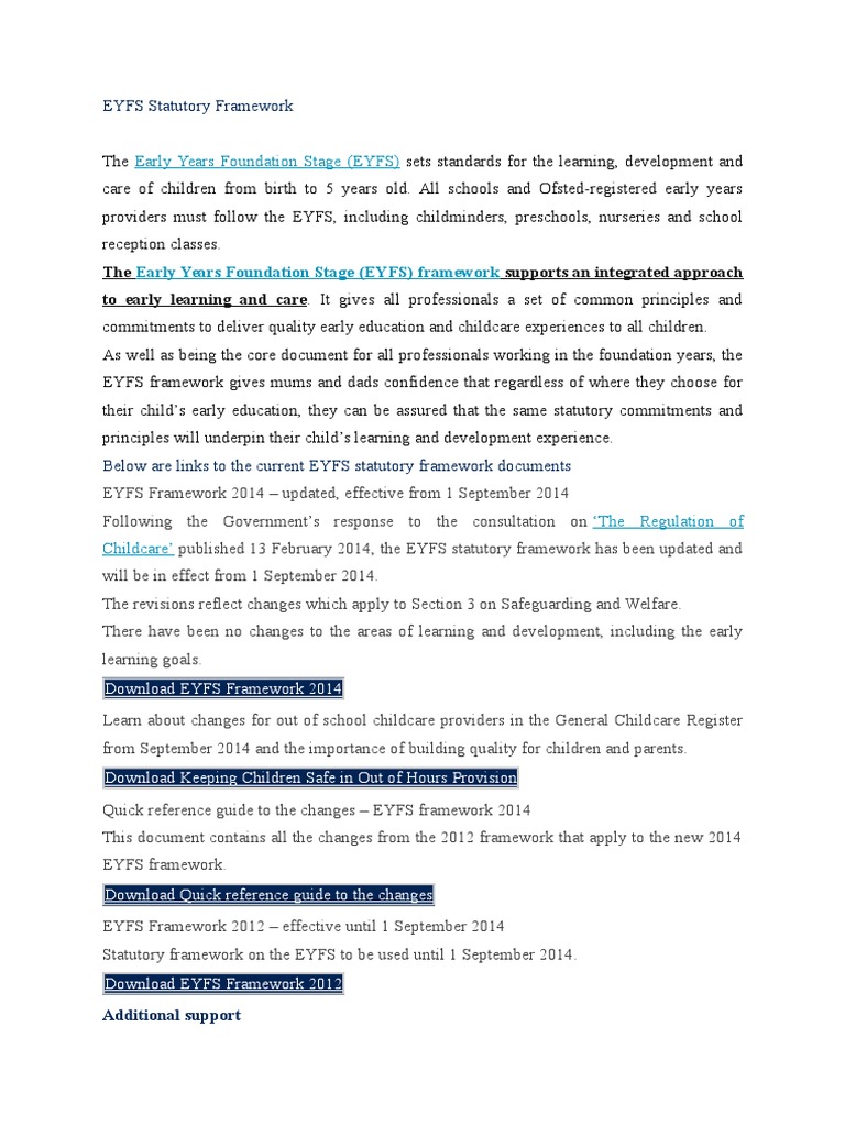 EYFS Statutory Framework Overview | PDF | Early Years Foundation Stage ...