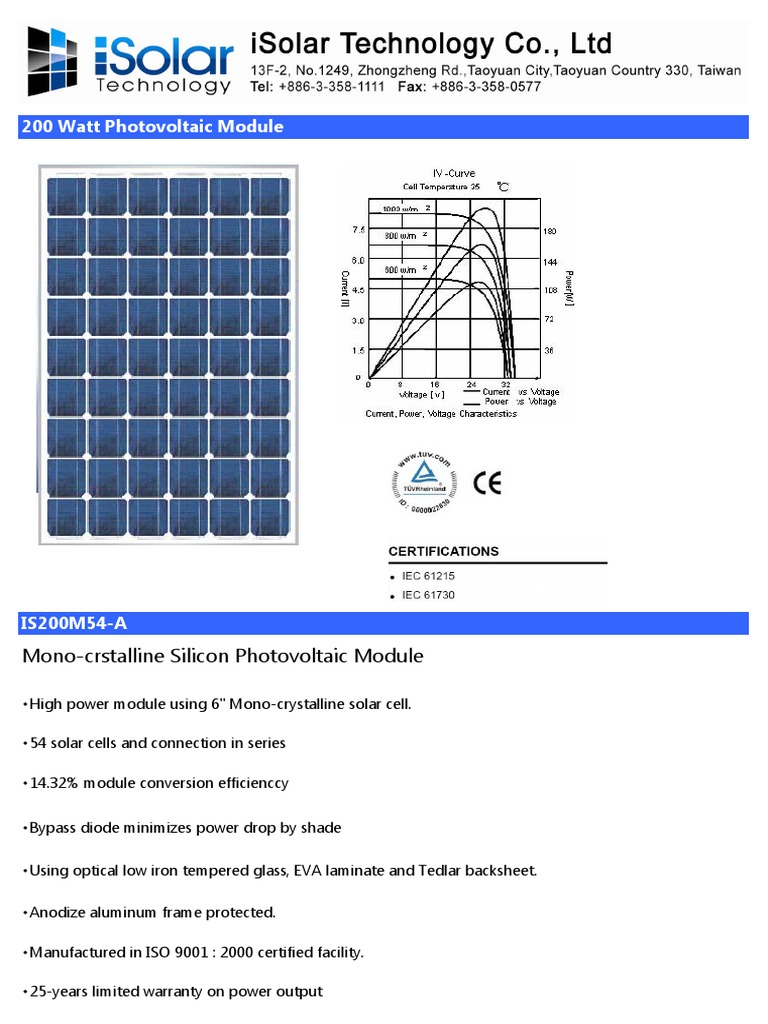 200W Mono-crystalline Solar Module | PDF | Science & Mathematics ...