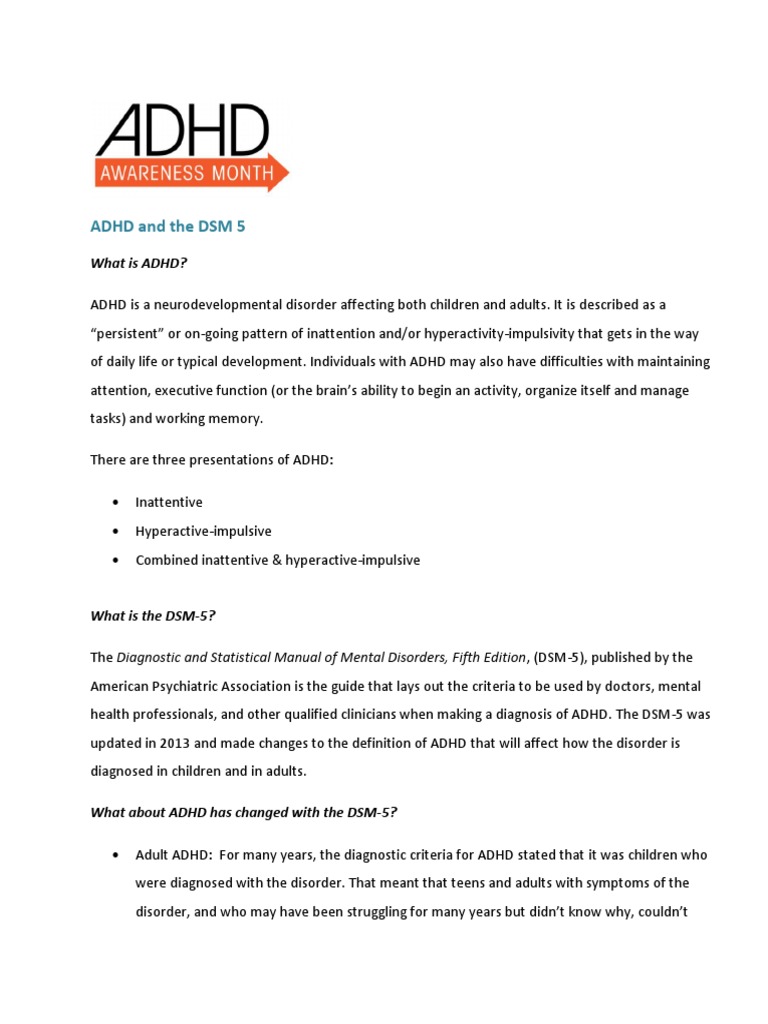 ADHD and The DSM 5 Fact Sheet1 PDF | PDF | Dsm 5 | Attention Deficit ...