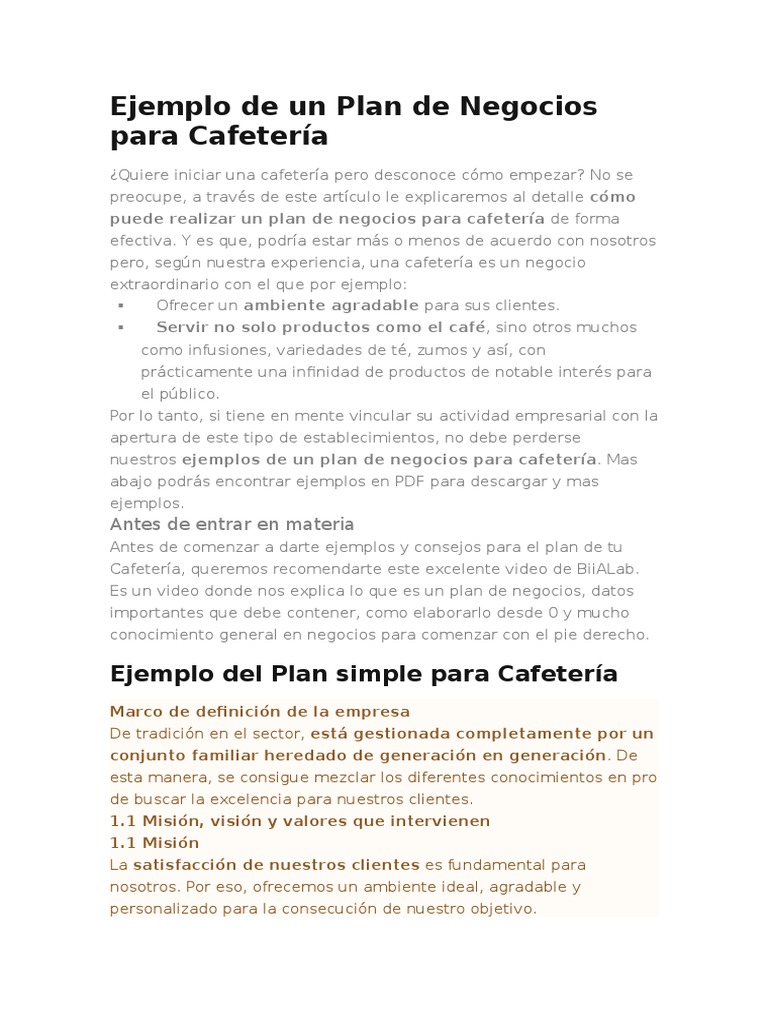 Ejemplo de Plan de Negocios para Cafetería | PDF | café | México