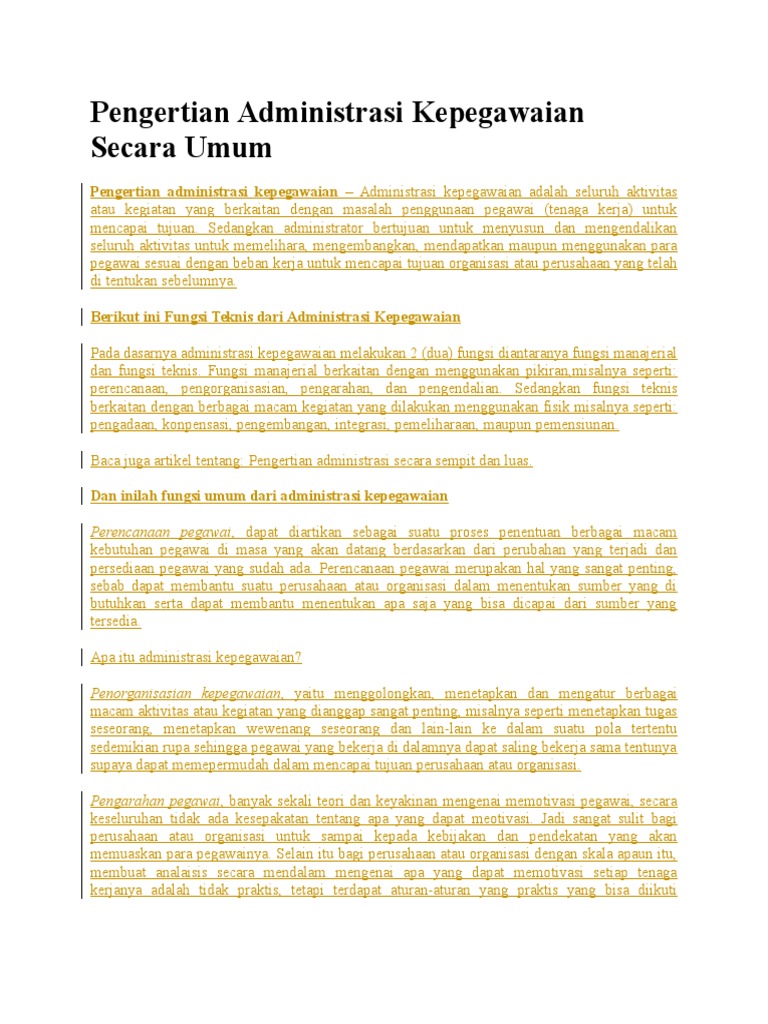 Pengertian Administrasi Kepegawaian Secara Umumdoc